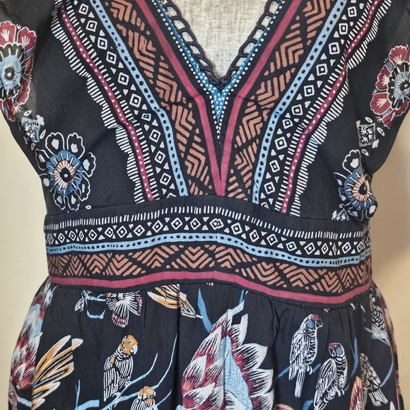 Anthropologie V-Neck Plunge Tunic Mini Dress - Women's Size XL Boho Jungle Black - Picture 5 of 13
